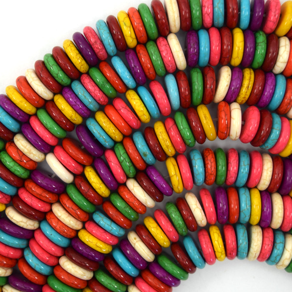Multicolor Turquoise Rondelle Button Beads Gemstone 15" Strand 6mm 8mm 12mm