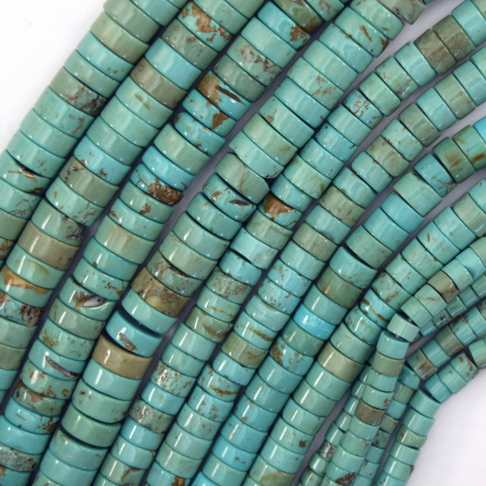 Greenish Blue Turquoise Heishi Disc Beads Gemstone 15" Strand 4mm 6mm 8mm