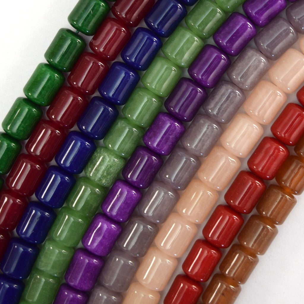 8x10mm Colored Jade Tube Cylinder Beads Gemstone 15" Strand 8mm