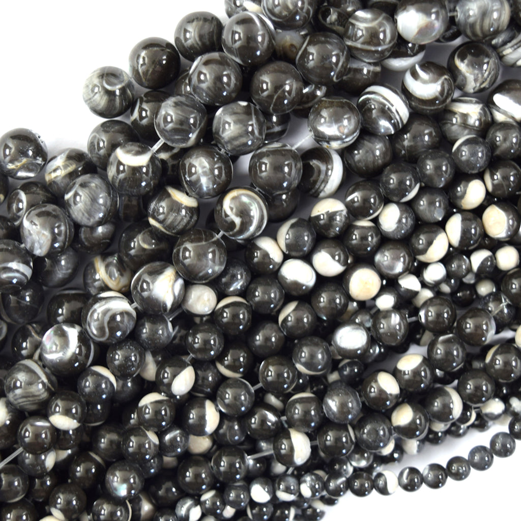 Black Gray Mother Of Pearl MOP Round Beads Gemstone 15.5" Strand 4mm 6mm 8mm