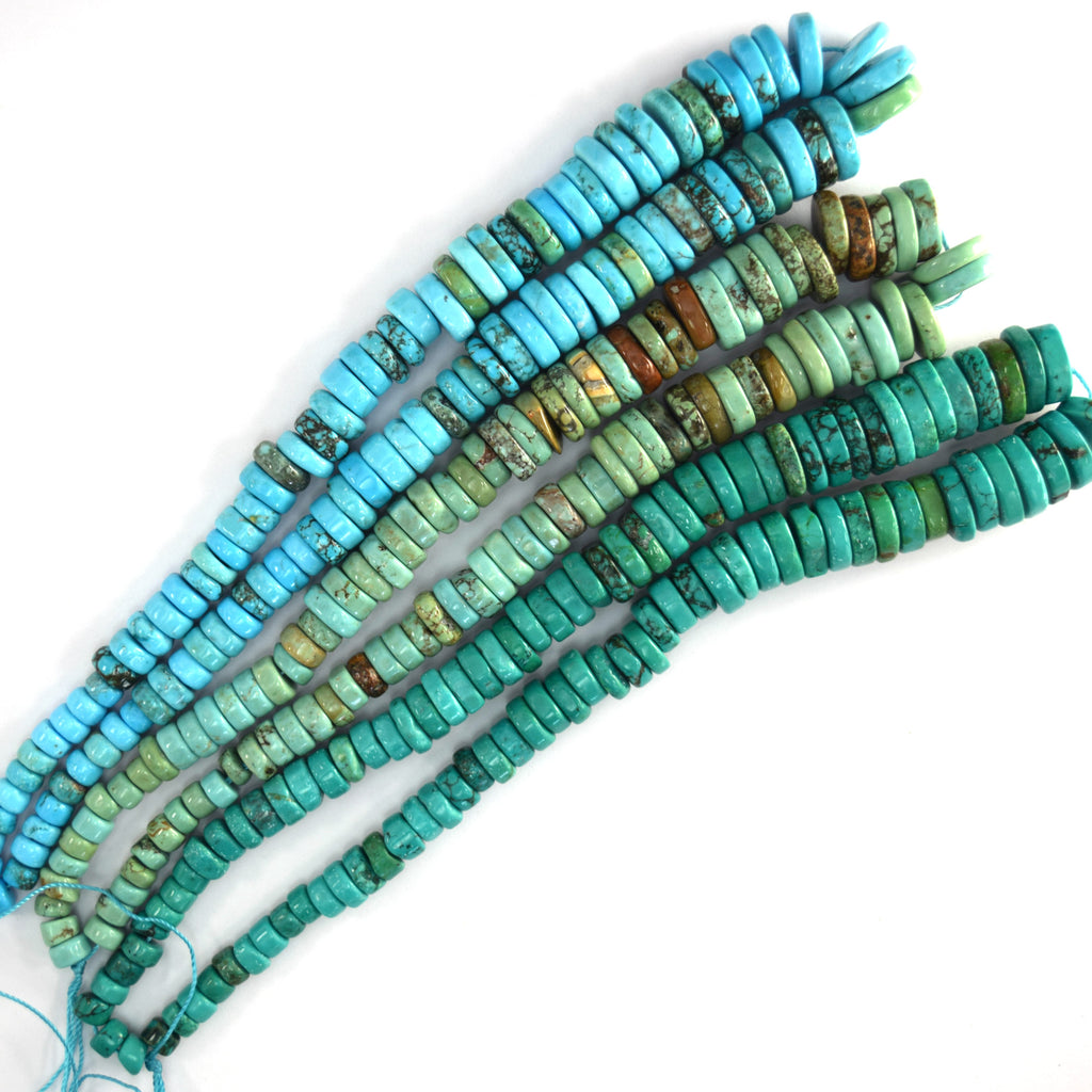 Graduated Turquoise Roundish Heishi Disc Beads Gemstone 16" Strand 7-15mm