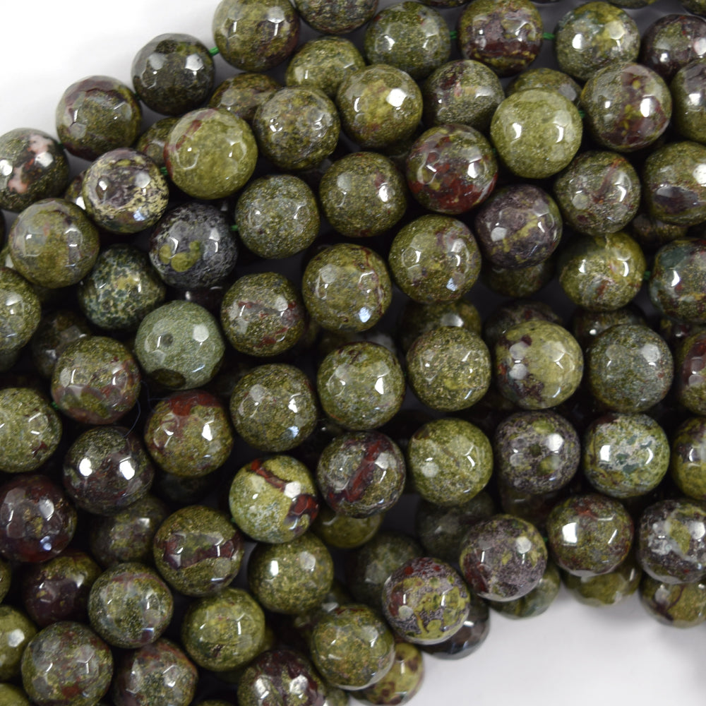 Natural Faceted Dragon Blood Jasper Round Beads Gemstone 14.5" Strand 8mm 10mm