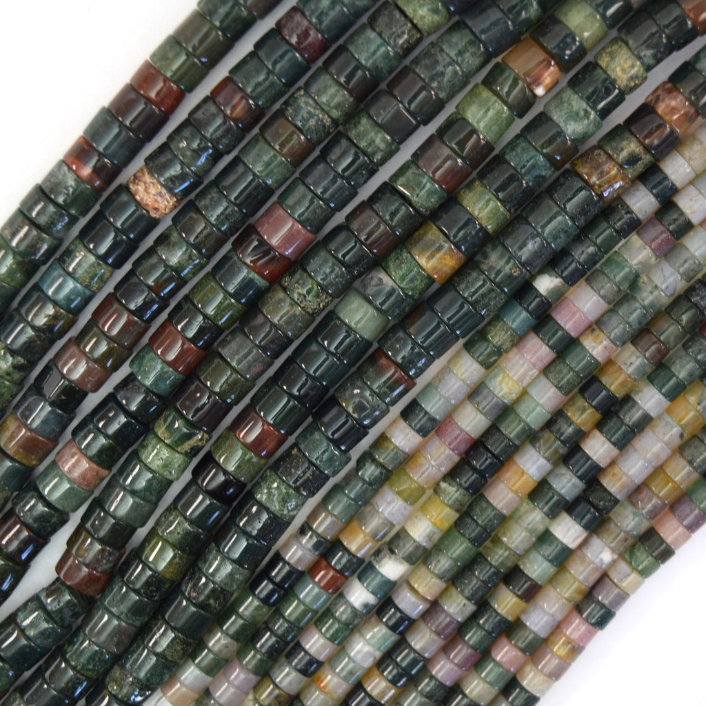 Natural Indian Agate Heishi Disc Spacer Beads 15" Strand Fancy Jasper 4mm 6mm