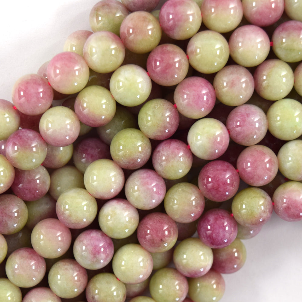 Malaysia Green Pink Colored Jade Round Beads Gemstone 15" Strand 6mm 8mm 10mm