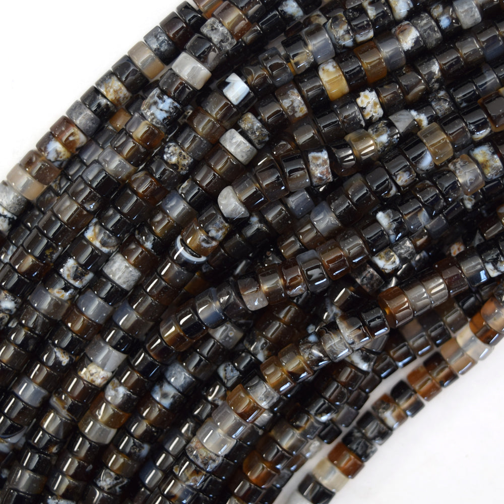 Natural Black Onyx Heishi Disc Beads Gemstone 15.5" Strand 4mm 6mm