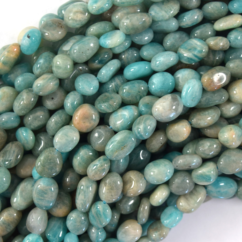 Natural Russian Green Amazonite Pebble Nugget Beads 15.5" Strand 4-6mm 6-8mm