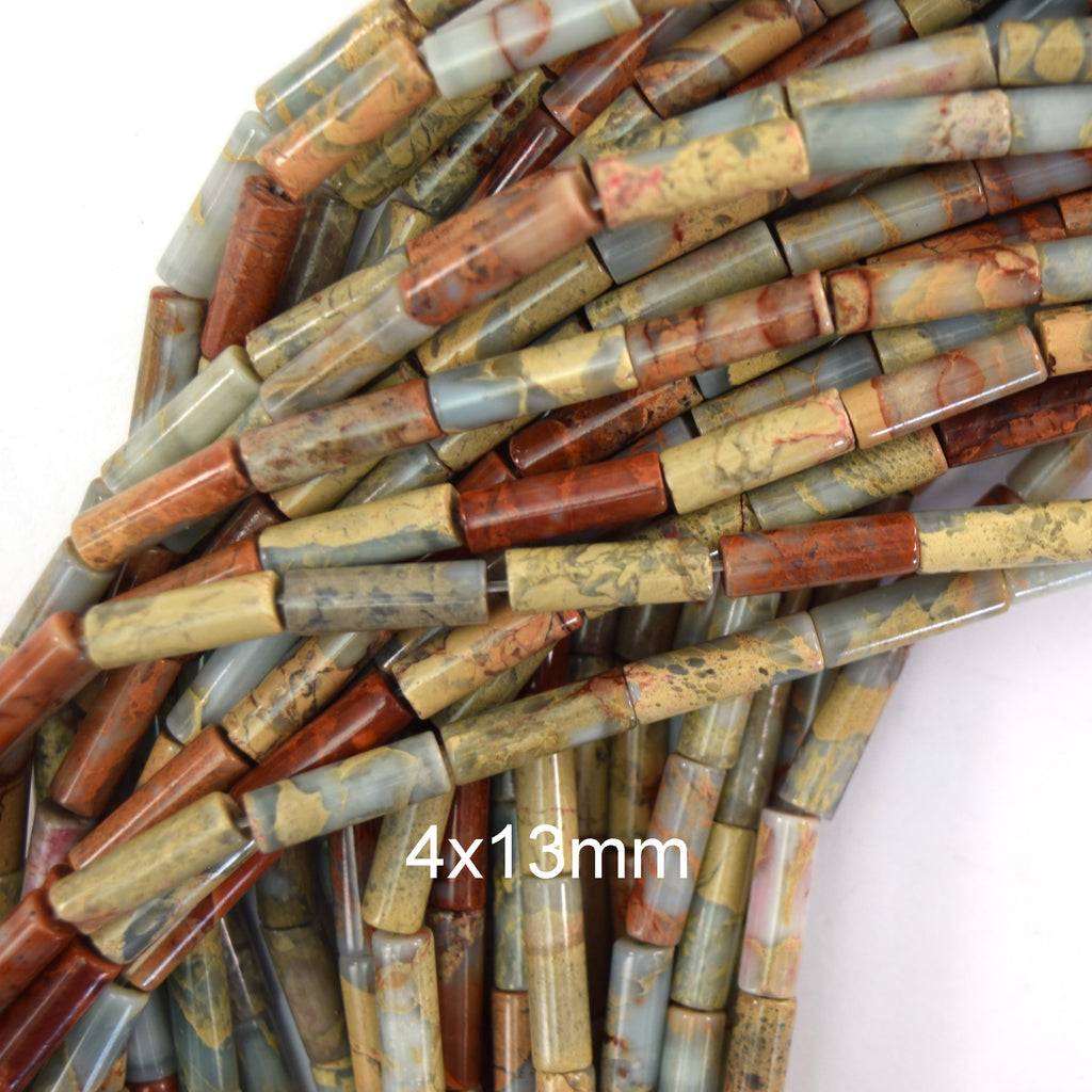 13mm natural brown blue snake skin jasper tube cylinder beads 15.5" strand 4x13mm