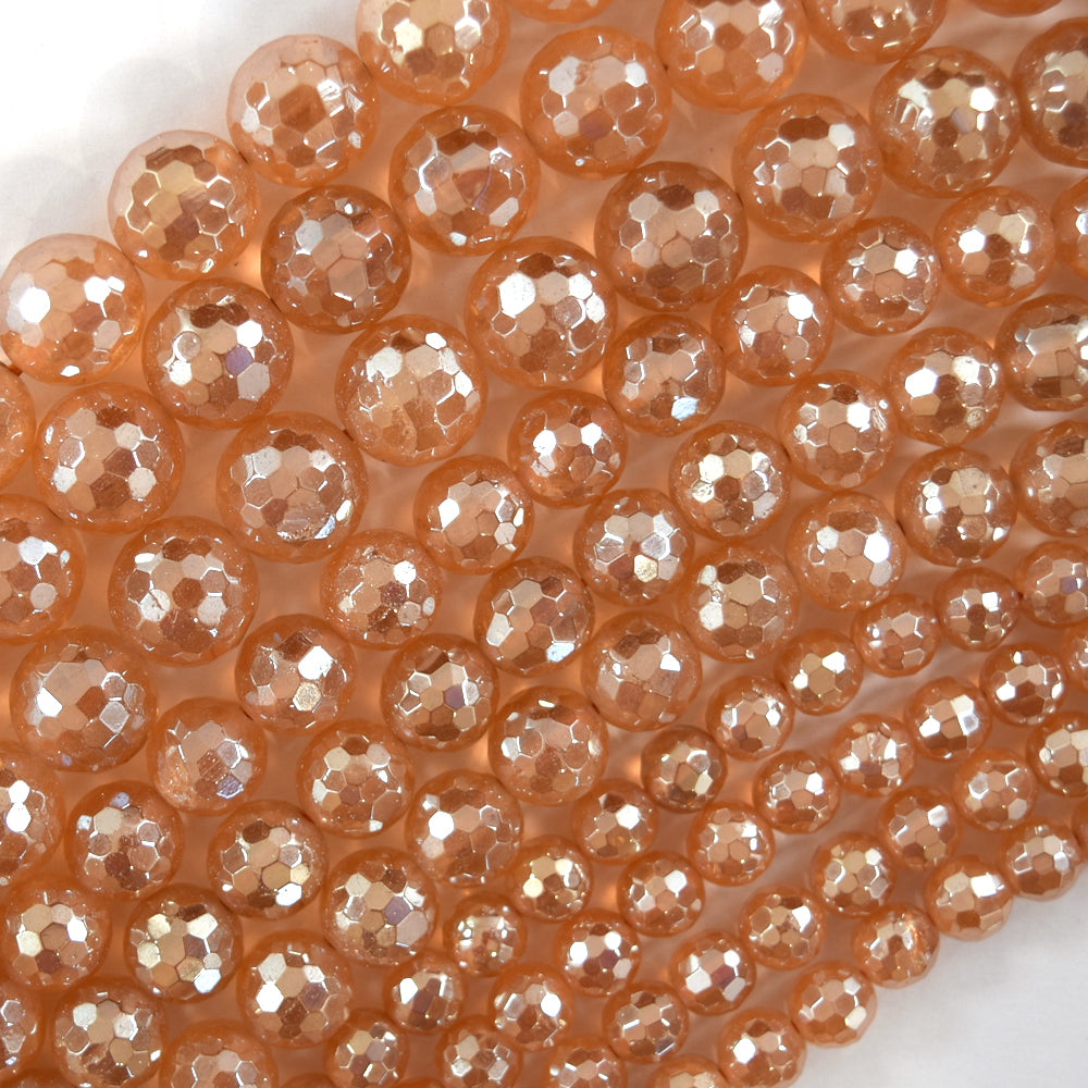 Mystic Titanium Faceted Champagne Crystal Quartz Round Beads 15" 6mm 8mm 10mm