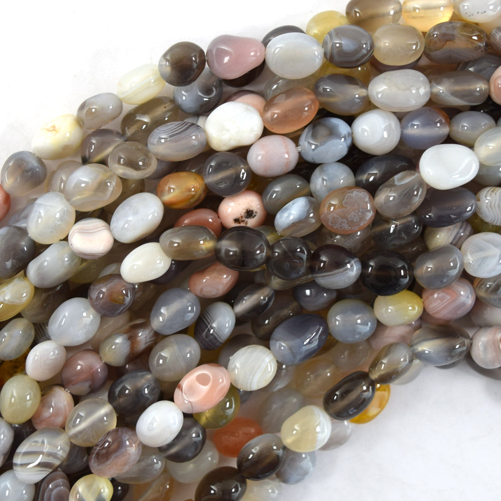 Natural Botswana Agate Pebble Nugget Beads 15.5" Strand 6mm - 8mm 8mm - 10mm