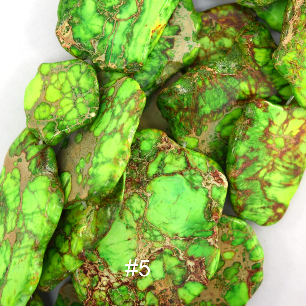 30-50mm Sea Sediment Imperial Jasper Flat Slab Slice Beads Gemstone 15.5" Strand