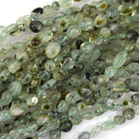 8mm - 10mm natural green prehnite pebble nugget beads 15.5" strand