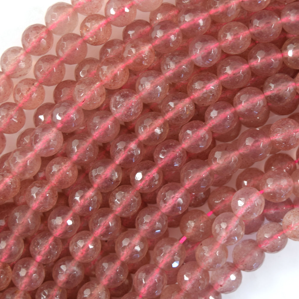 Natural Faceted Strawberry Quartz Round Beads 15" strand 2mm 3mm 4mm 6mm 8mm