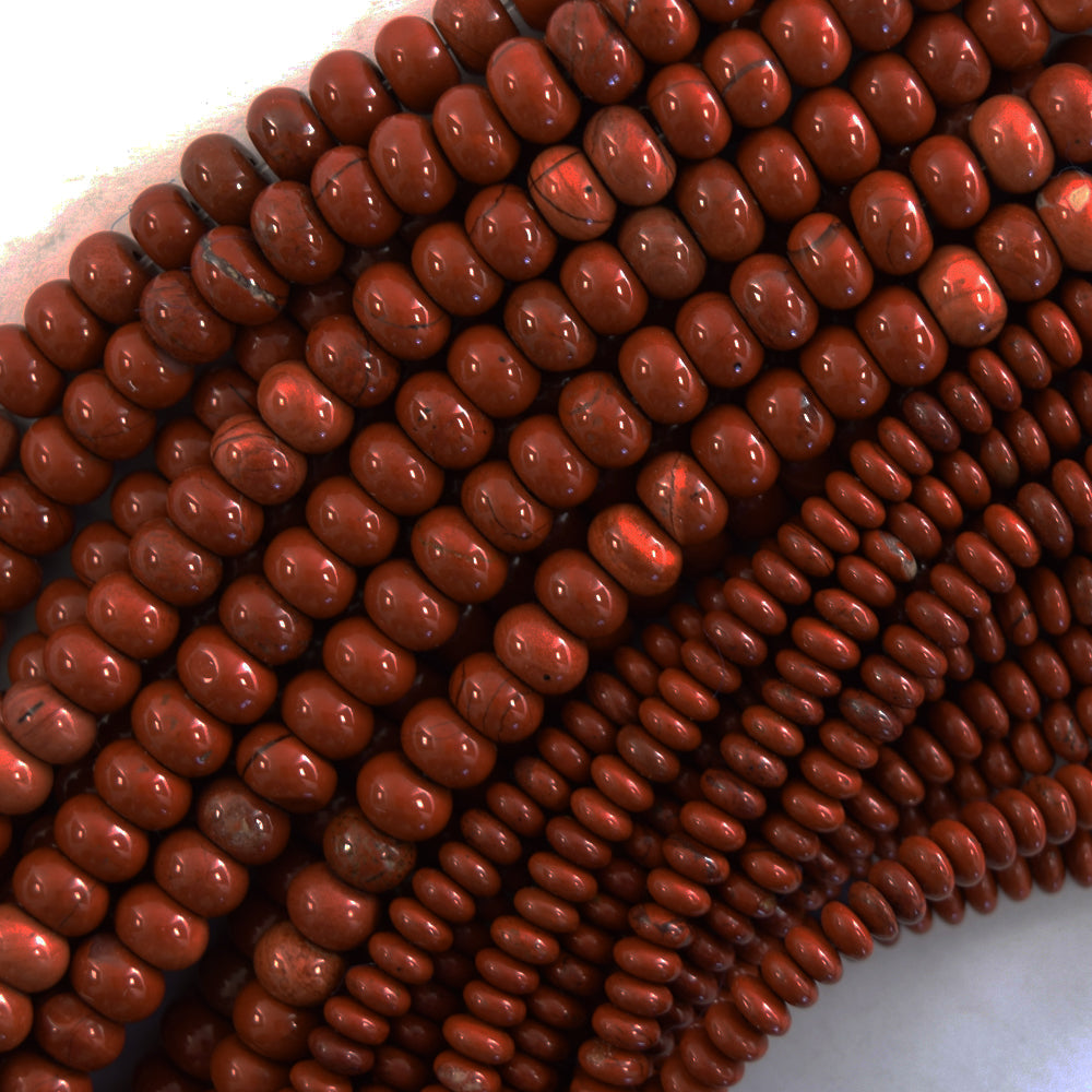 Natural Red Jasper Rondelle Button Beads 15" Strand 2x4mm 4x6mm 5x8mm