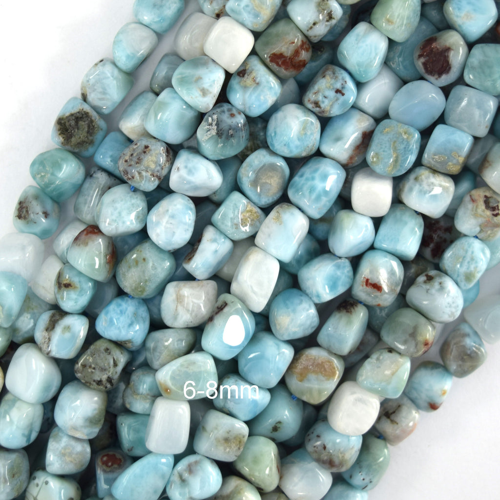 Natural Blue Larimar Cube Pebble Nugget Beads 15" Strand 5-7mm 6-8mm 7-9mm