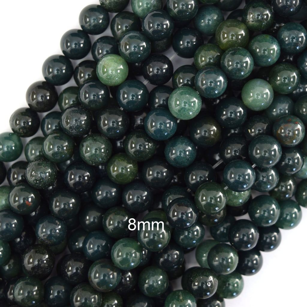 Natural Green Moss Agate Round Beads Gemstone 15" Strand 4mm 6mm 8mm 10mm 12mm