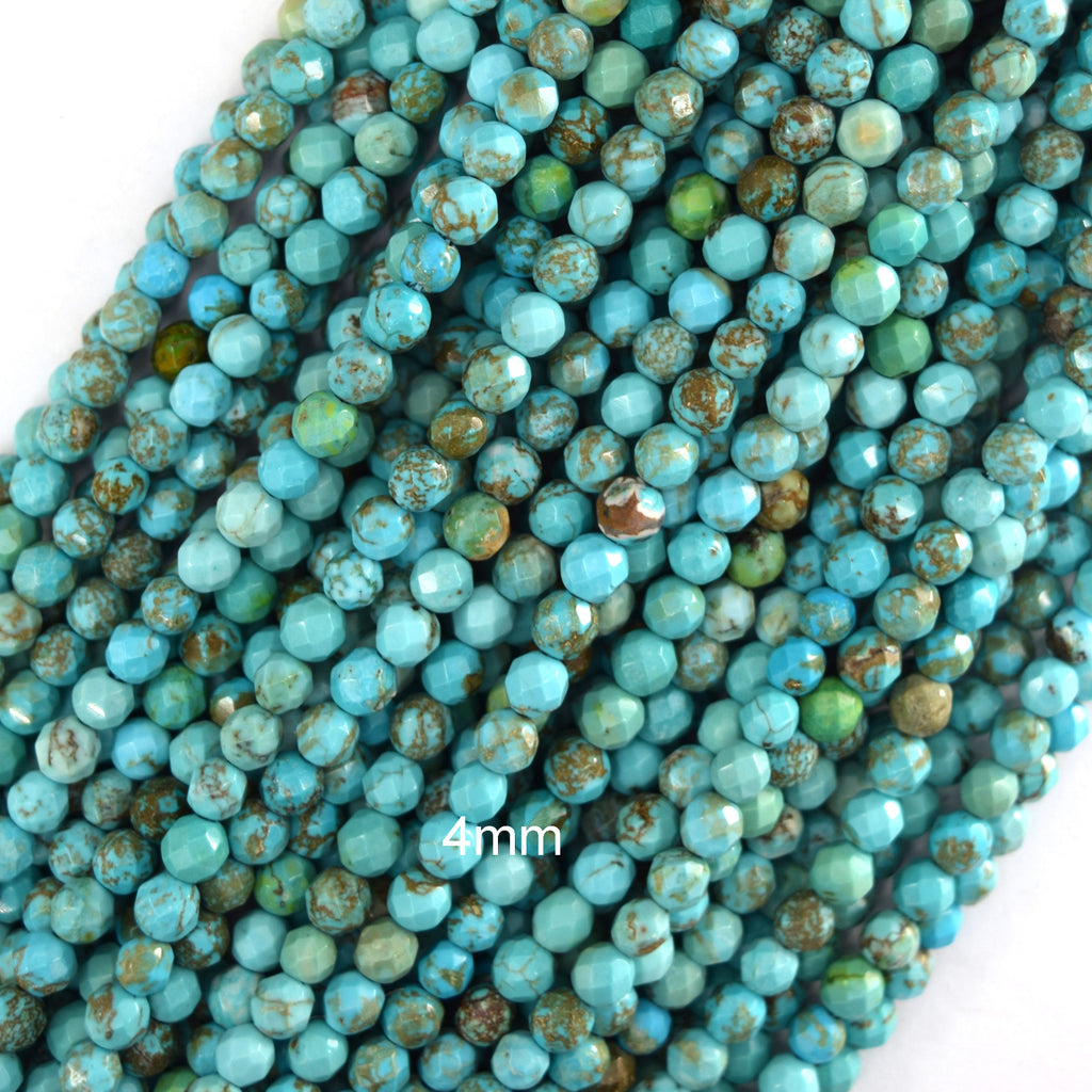 Faceted Blue Turquoise Round Beads 15.5" 2mm 4mm 6mm 8mm 10mm S2 Brown Matrix