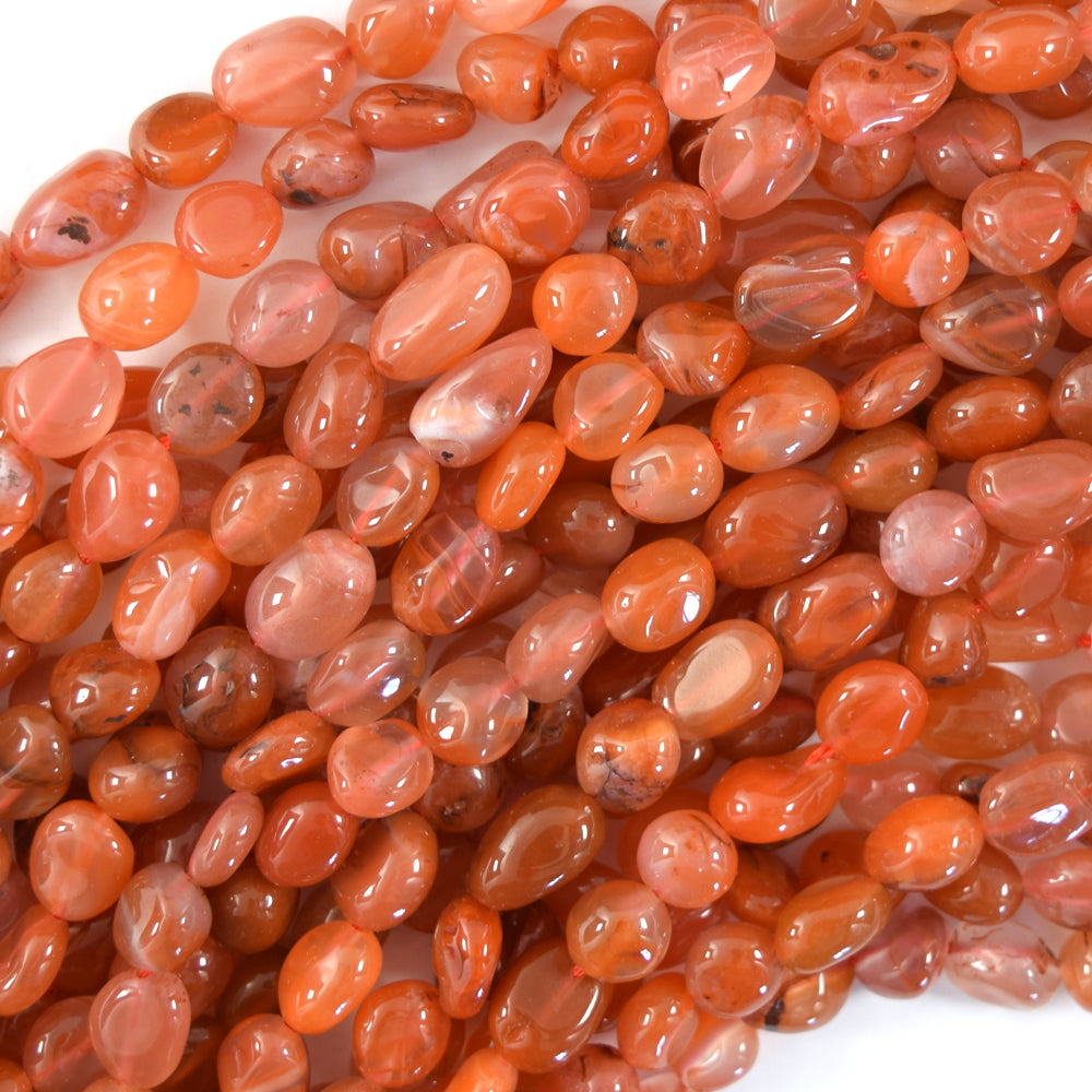 Natural Red Carnelian Pebble Nugget Beads 15.5" Strand 4mm - 6mm , 7mm - 9mm