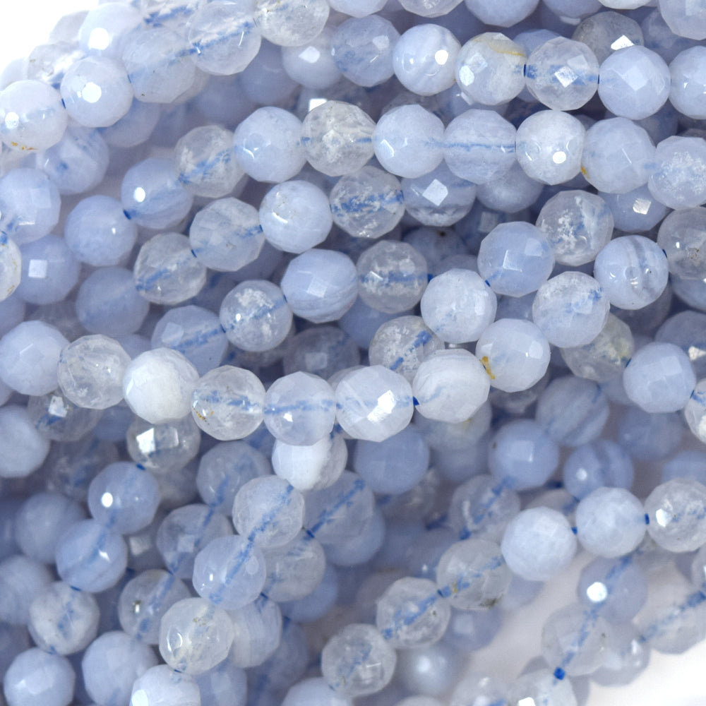 Natural Faceted Blue Lace Agate Round Beads 15.5" Strand 3mm 4mm