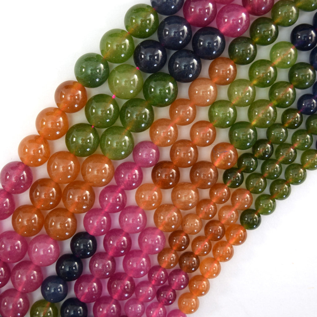 Colored Tourmaline Quartz Round Beads Gemstone 15" Strand 6mm 8mm 10mm S2