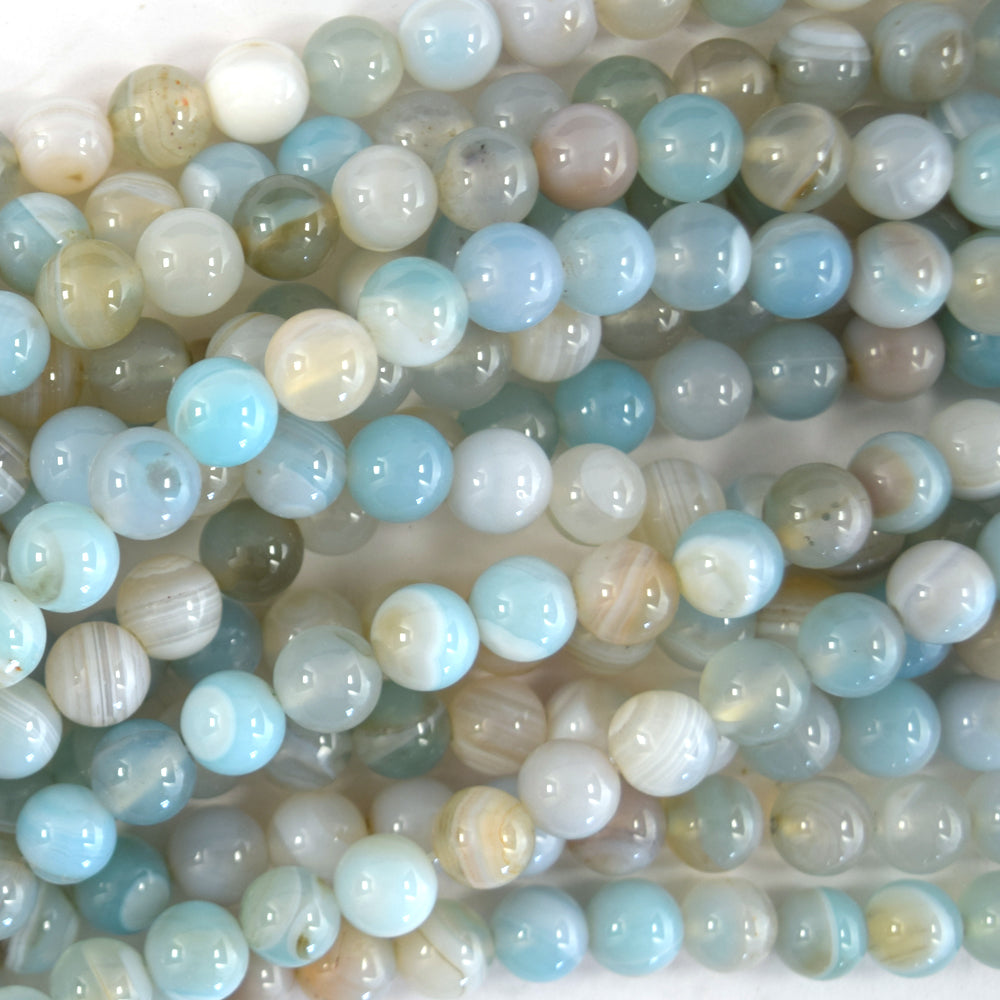 Sky Blue Stripe Agate Round Beads Gemstone 15.5" Strand 6mm 8mm 10mm
