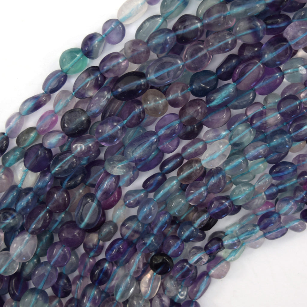 Natural Rainbow Fluorite Pebble Nugget Beads 15.5" Strand 6-8mm 7-9mm