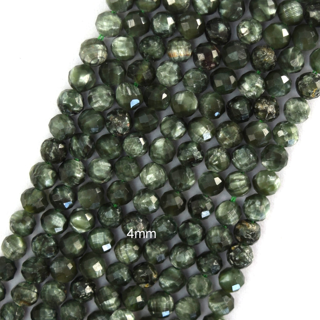 Natural Micro Faceted Green Seraphinite Round Beads 15.5" Strand 3mm 4mm