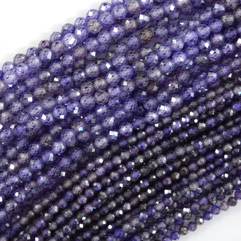 Faceted Black CZ Cubic Zirconia Round Beads Gemstone 14.5" Strand 3mm 4mm