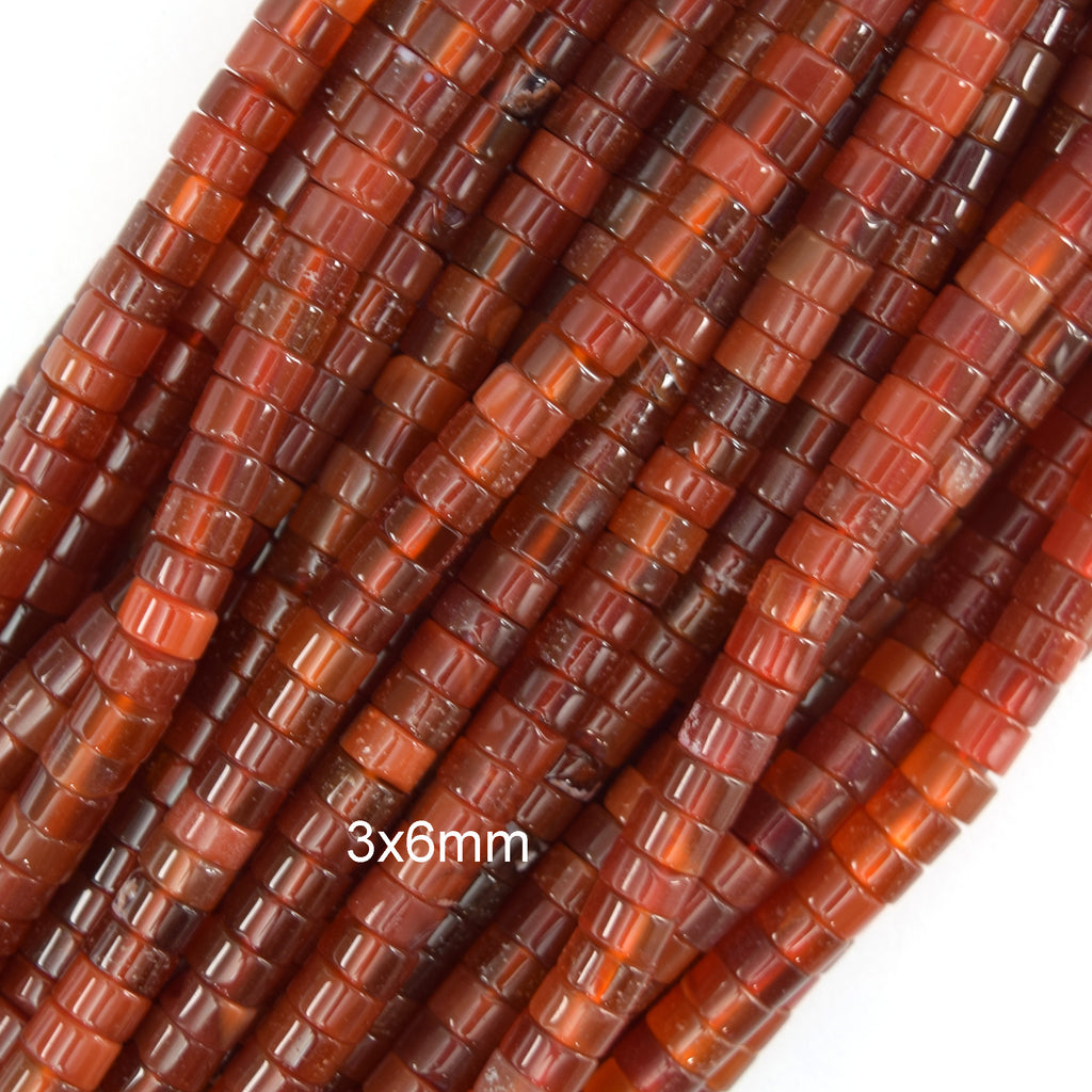Red Carnelian Heishi Disc Beads Gemstone 15.5" Strand 2x4mm 3x6mm
