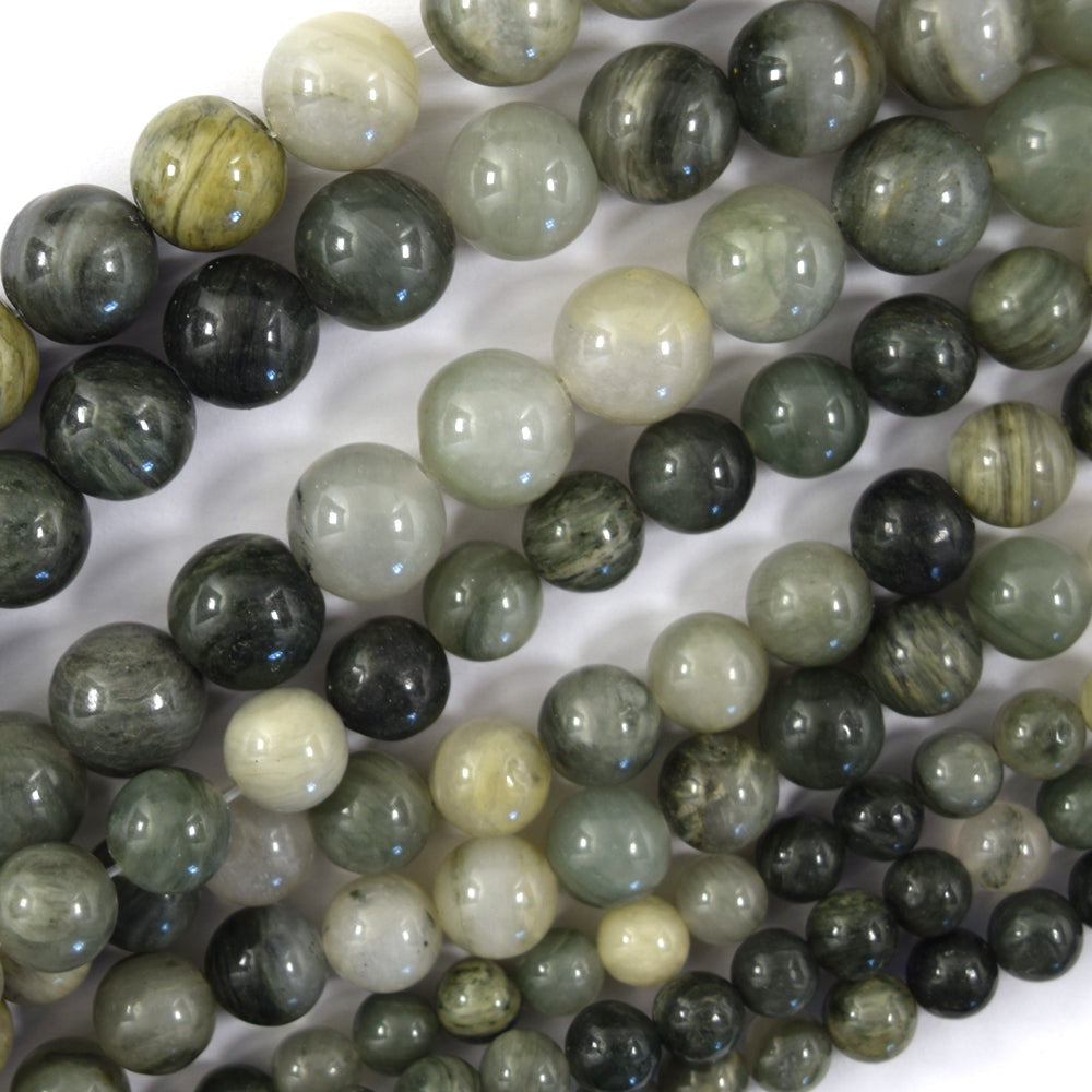 Natural Green Line Jasper Round Beads Gemstone 15" Strand 6mm 8mm 10mm