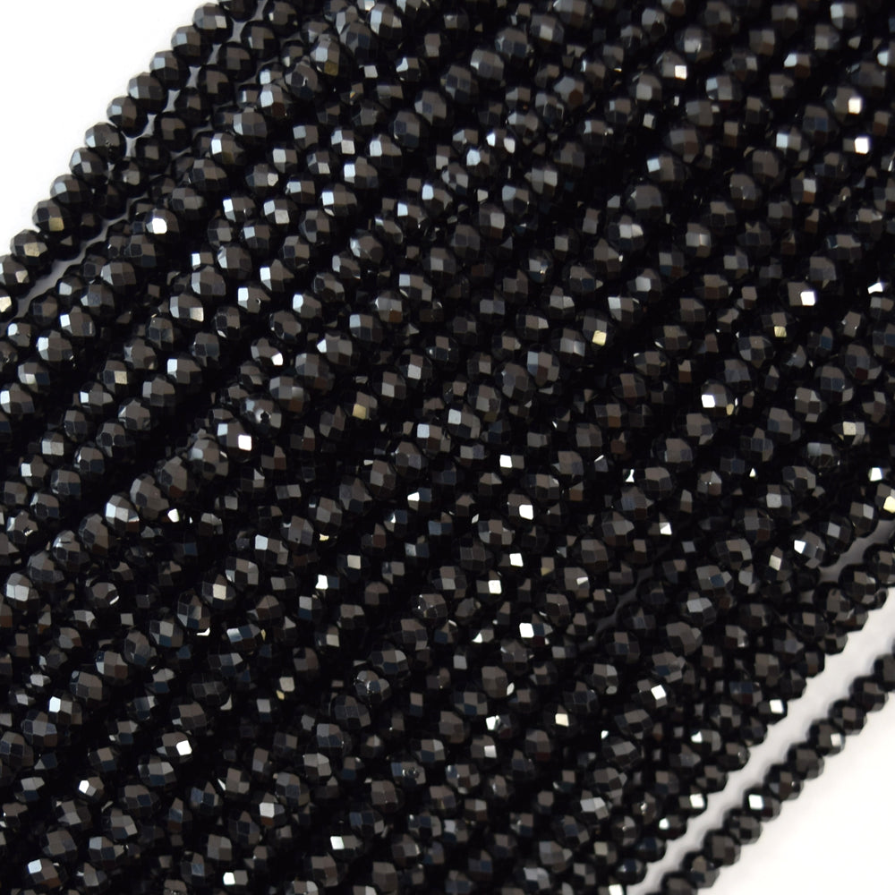 AA Natural Faceted Black Spinel Rondelle Button Beads 15.5" Strand 3mm 4mm