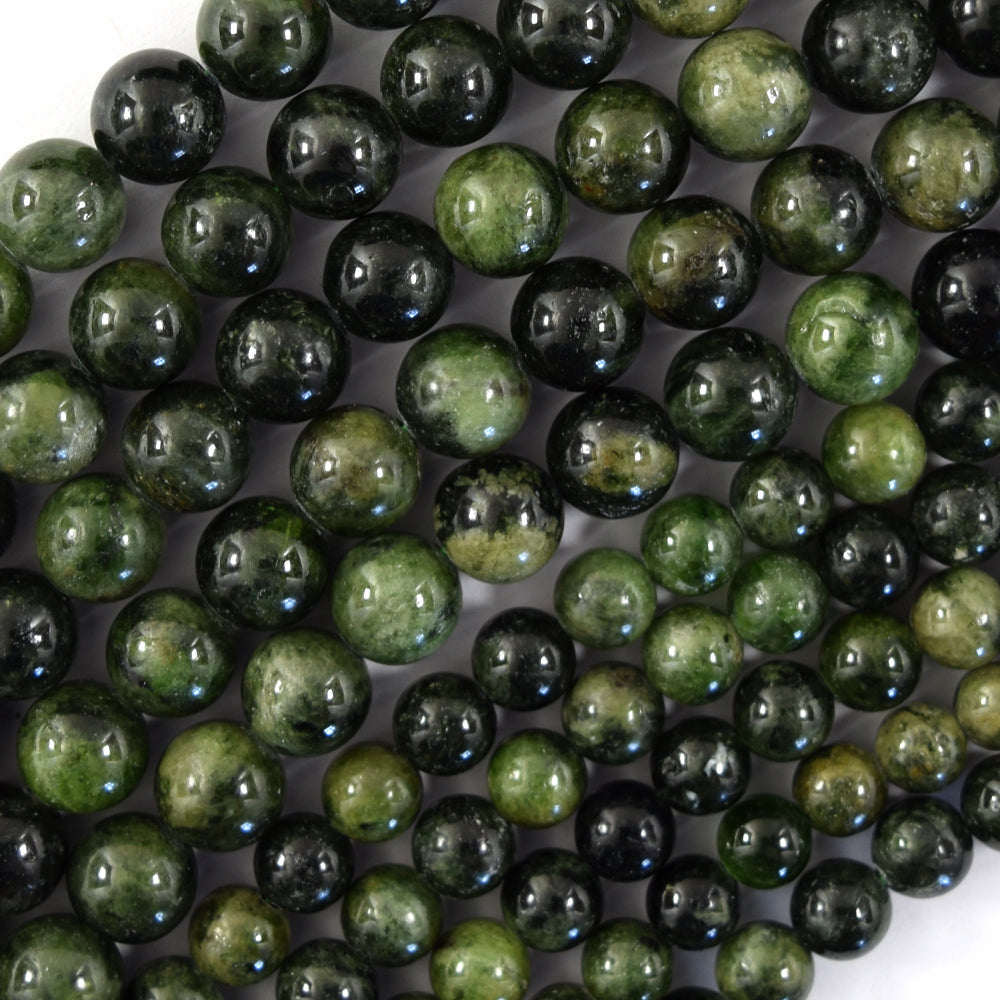Natural Russian Green Chrome Diopside Round Beads 15.5" Strand 6mm 8mm