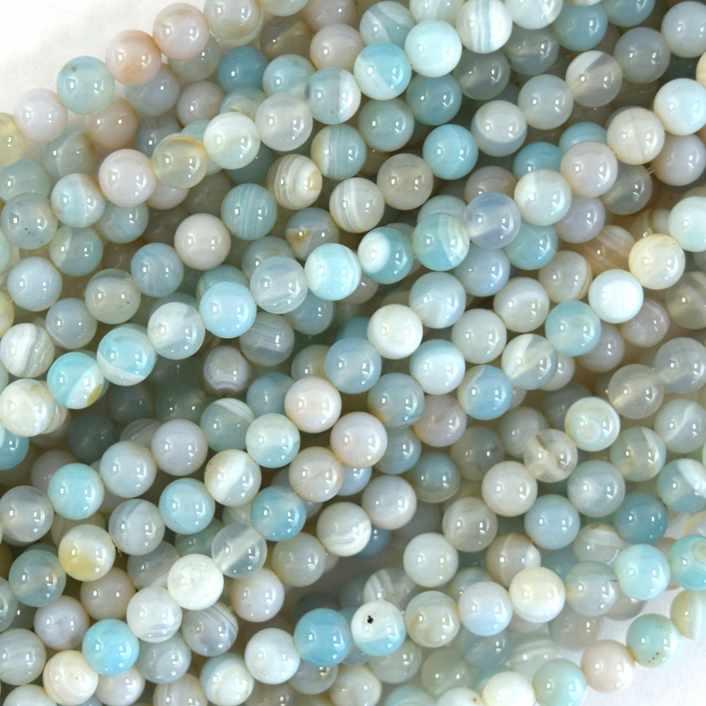 Sky Blue Stripe Agate Round Beads Gemstone 15.5" Strand 6mm 8mm 10mm