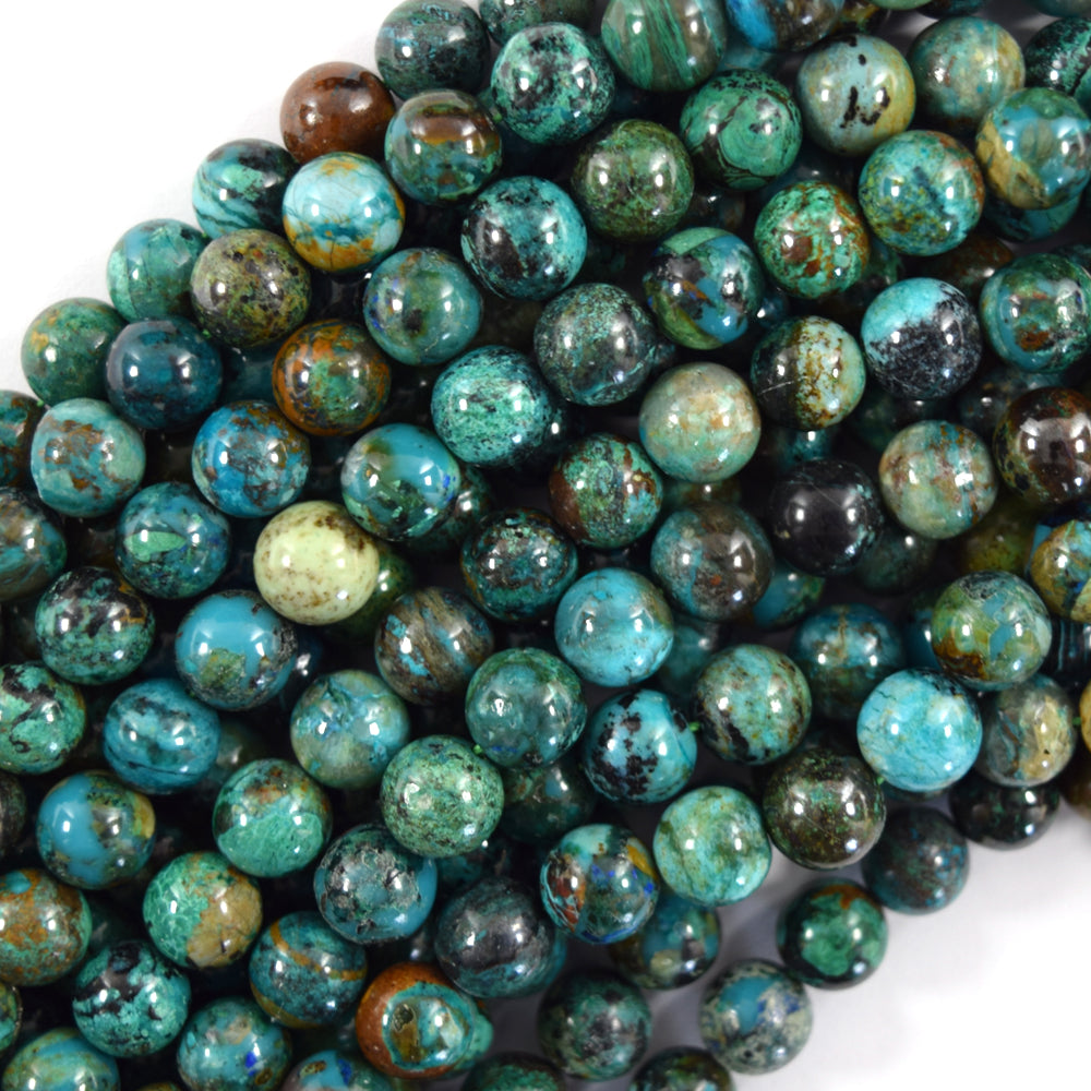 AA Natural Green Blue Azurite Round Beads Gemstone 15.5" Strand 6mm 8mm 10mm S4