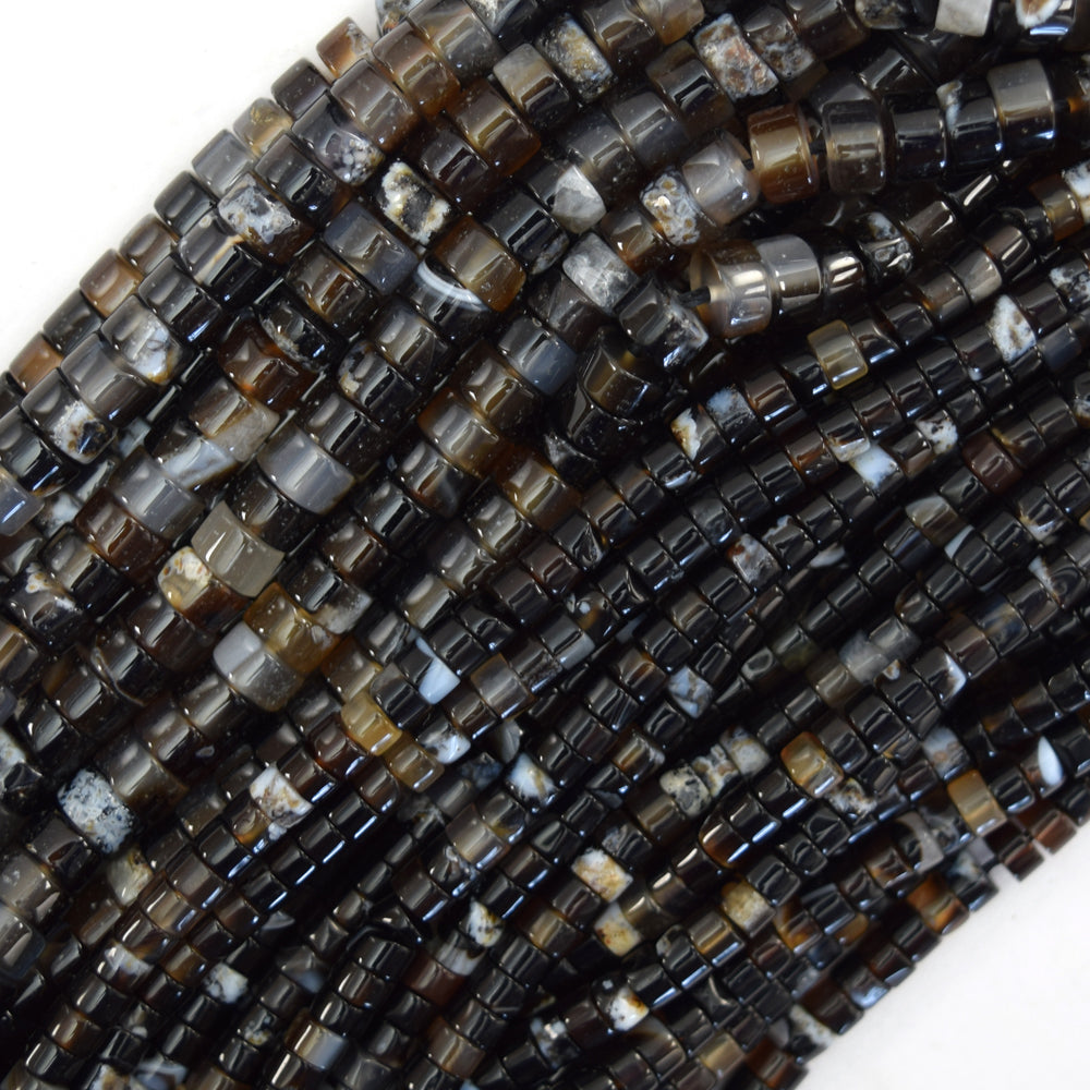 Natural Black Onyx Heishi Disc Beads Gemstone 15.5" Strand 4mm 6mm