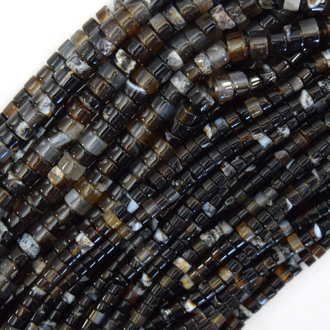 AA Black Onyx Rondelle Button Beads Gemstone 15" Strand 4mm 6mm 8mm 10mm