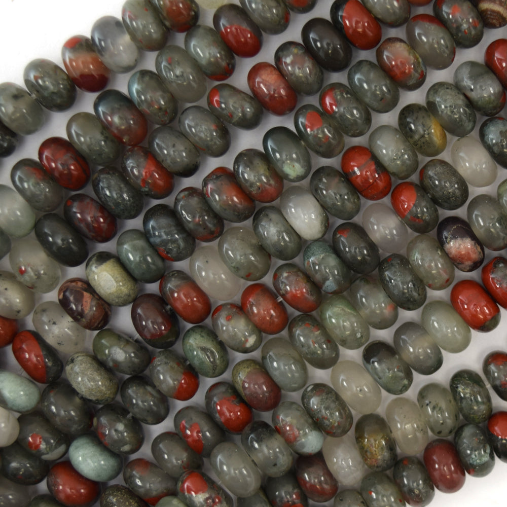 Natural African Blood Agate Rondelle Button Beads 15" Strand 2x4mm 5x8mm