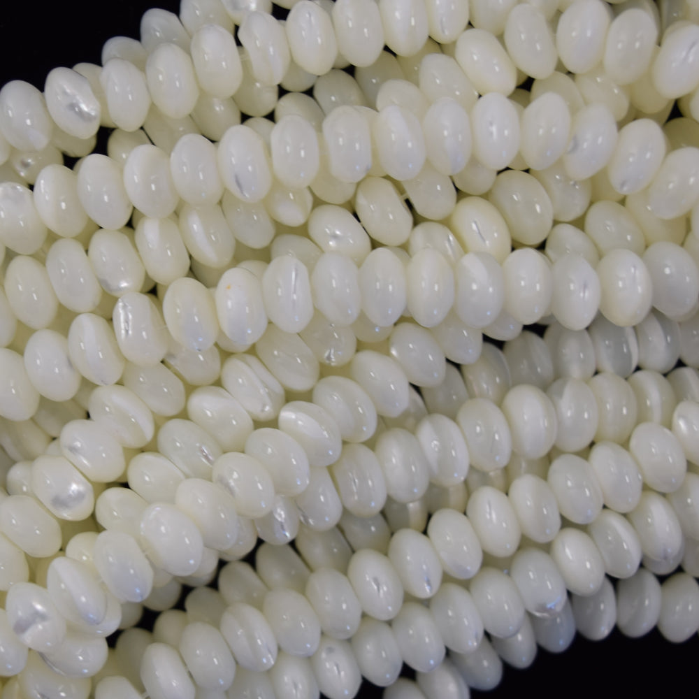 White Mother of Pearl MOP Rondelle Button Beads 15.5" Strand 4mm 6mm 8mm