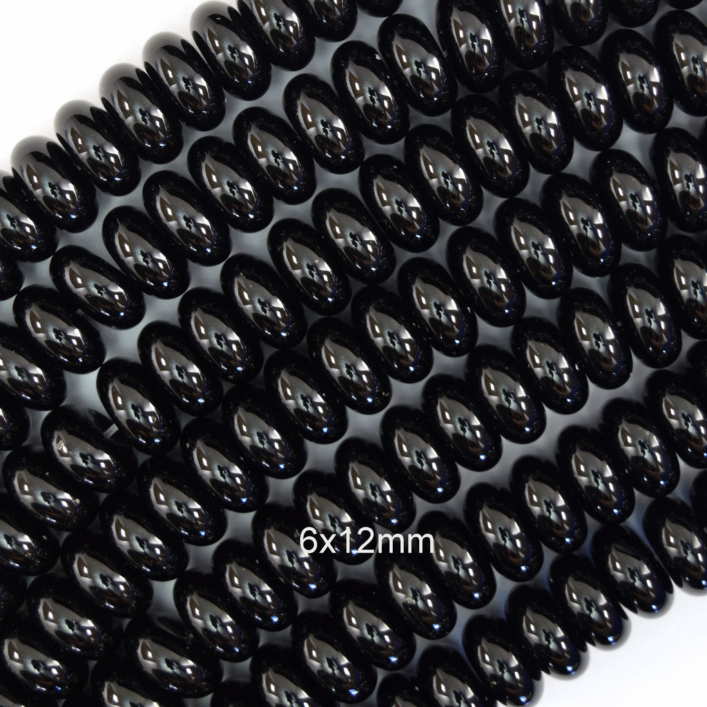 AA Black Onyx Rondelle Button Beads Gemstone 15" Strand 4mm 6mm 8mm 10mm 12mm