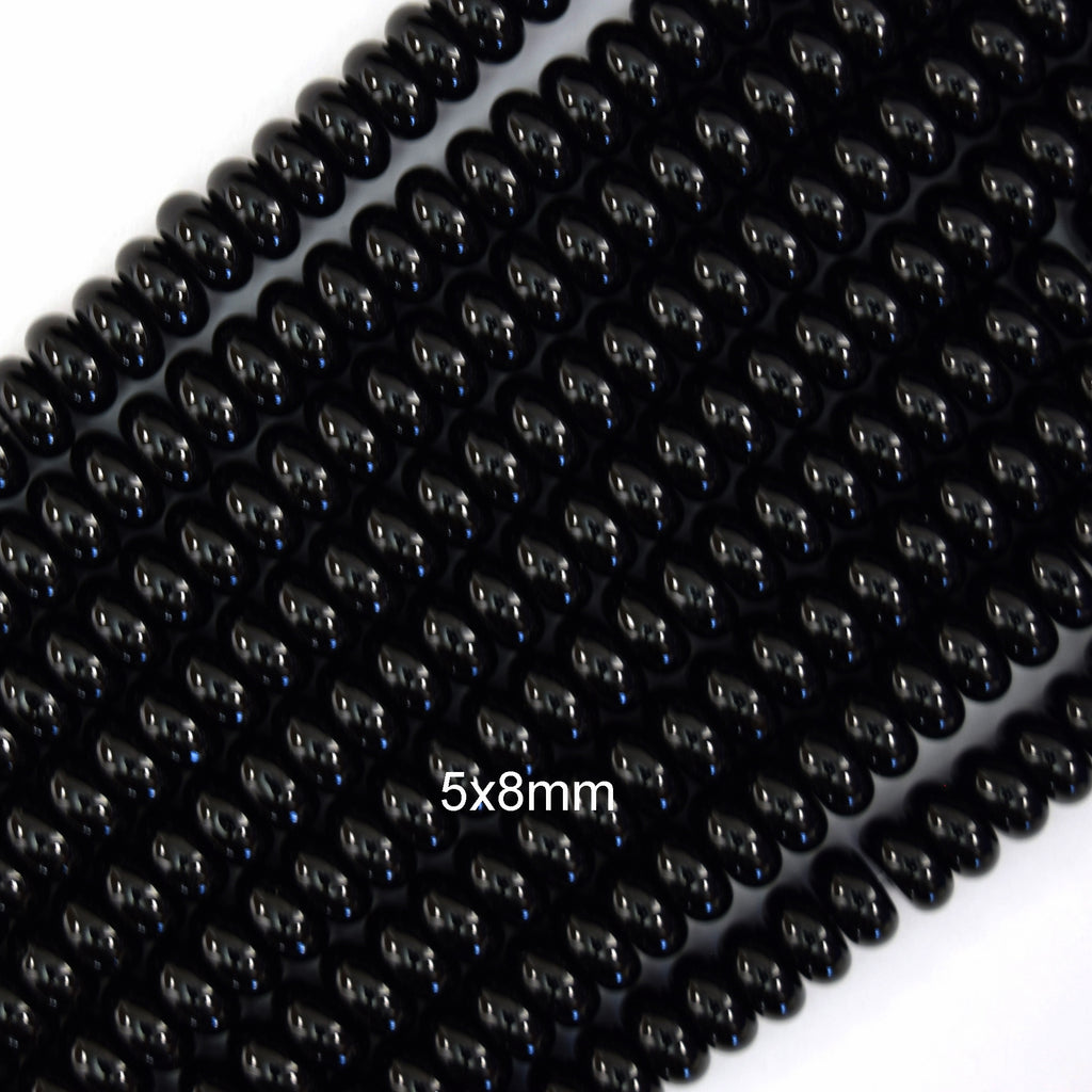 AA Black Onyx Rondelle Button Beads Gemstone 15" Strand 4mm 6mm 8mm 10mm 12mm
