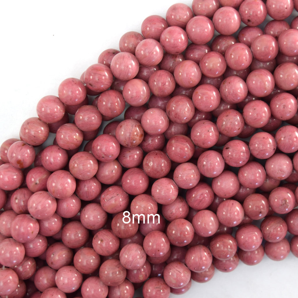 AA Natural Pink Rhodonite Round Beads Gemstone 15" Strand 6mm 8mm 10mm