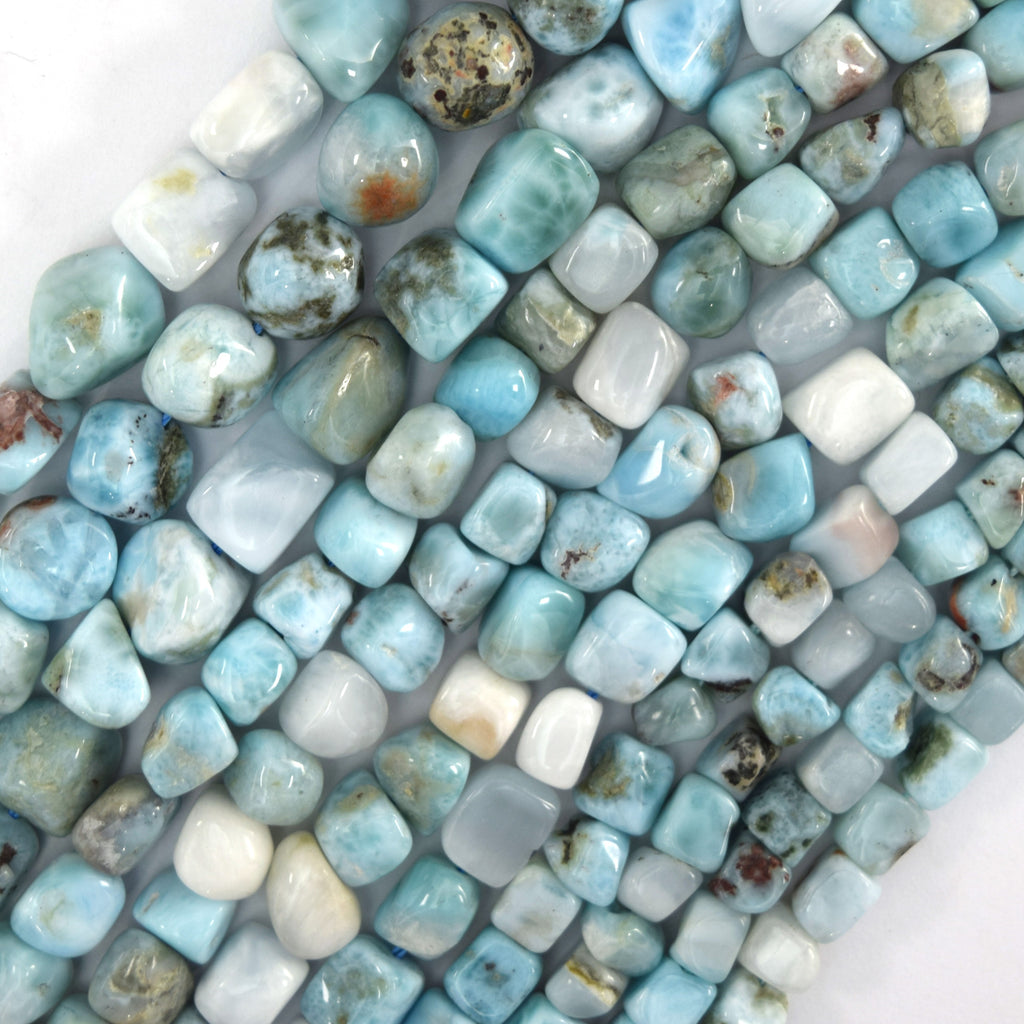 Natural Blue Larimar Cube Pebble Nugget Beads 15" Strand 5-7mm 6-8mm 7-9mm