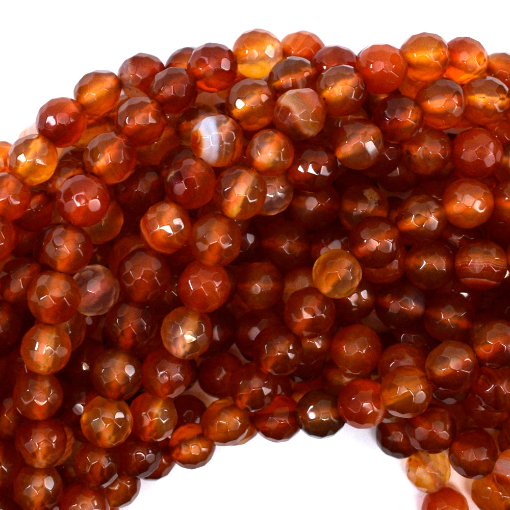 Natural Faceted Orange Red Carnelian Round Beads Gemstone 15" Strand 3mm 4mm 6mm