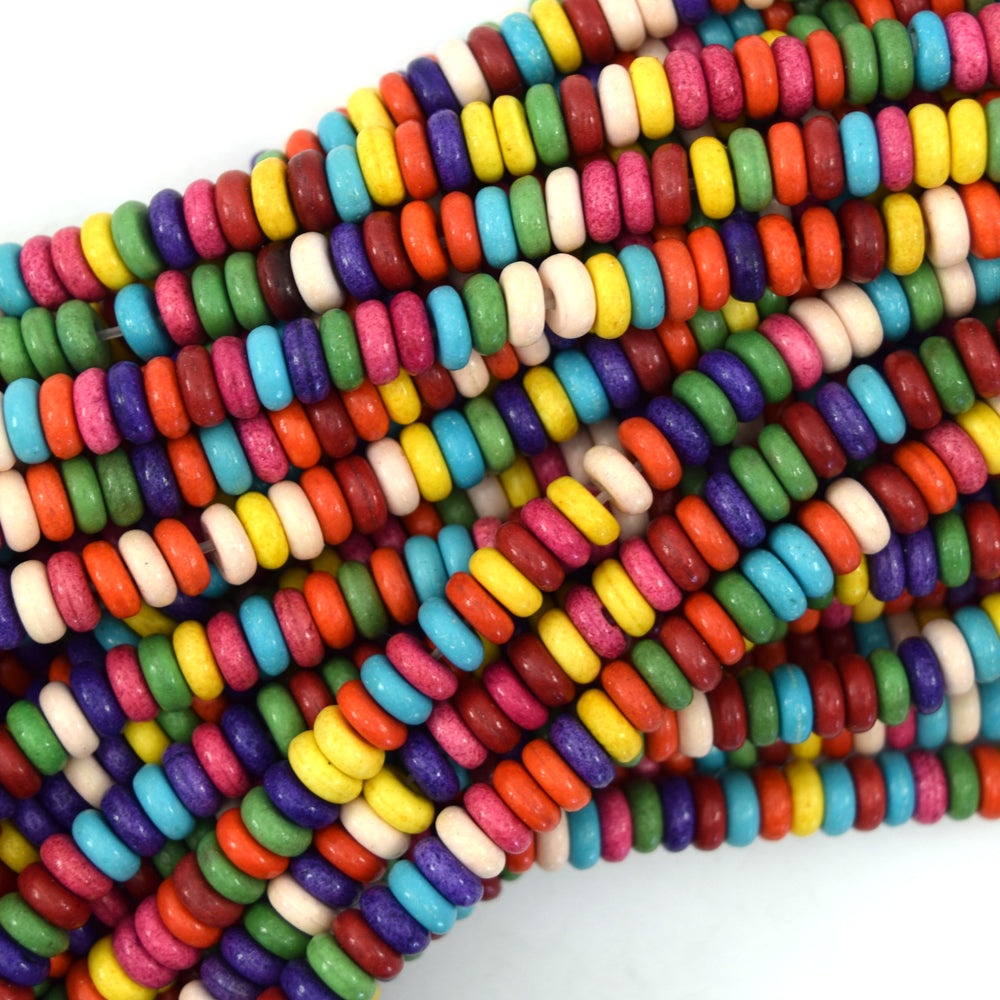Multicolor Turquoise Rondelle Button Beads Gemstone 15" Strand 6mm 8mm 12mm