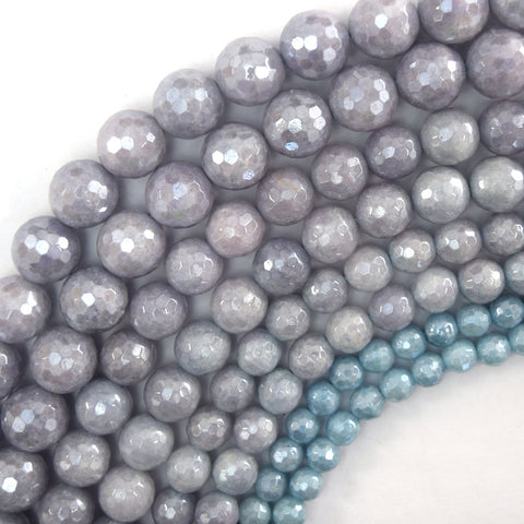 Faceted Blue Larimar Quartz Round Beads 15" Strand 6mm 8mm 10mm 12mm