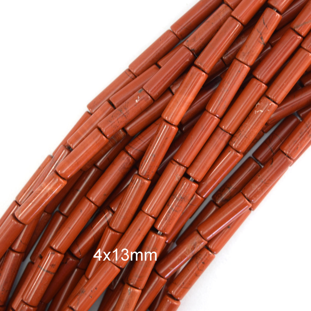 4x13mm natural red jasper tube cylinder beads 15" strand 13mm