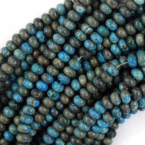 Brown Matrix Blue Turquoise Rondelle Button Beads 15.5" Strand 4mm 6mm 8mm