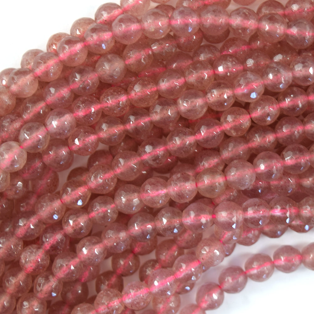 Natural Faceted Strawberry Quartz Round Beads 15" strand 2mm 3mm 4mm 6mm 8mm