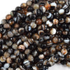 Faceted Black Brown Stripe Agate Round Beads Gemstone 14.5