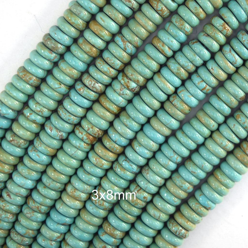 Greenish Blue Turquoise Rondelle Button Beads 15" Strand 6mm 8mm 10mm 12mm