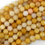 Natural Faceted Yellow Jade Round Beads 15